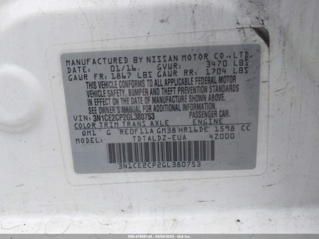 3N1CE2CP2GL380753 Nissan Versa Note S (sr)/s Plus/sl/sr/sv