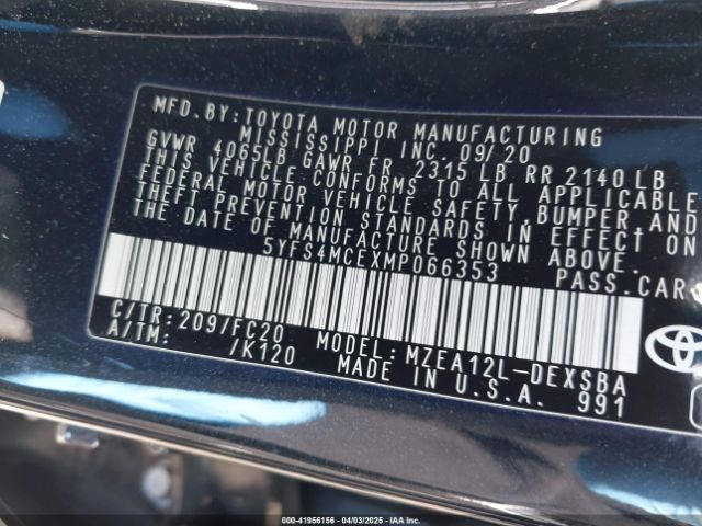 5YFS4MCEXMP066353 Toyota COROLLA SE