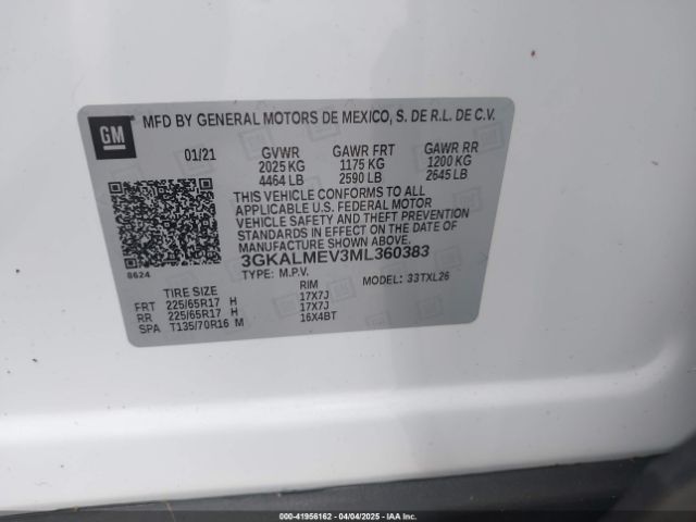3GKALMEV3ML360383 GMC Terrain Fwd Sle
