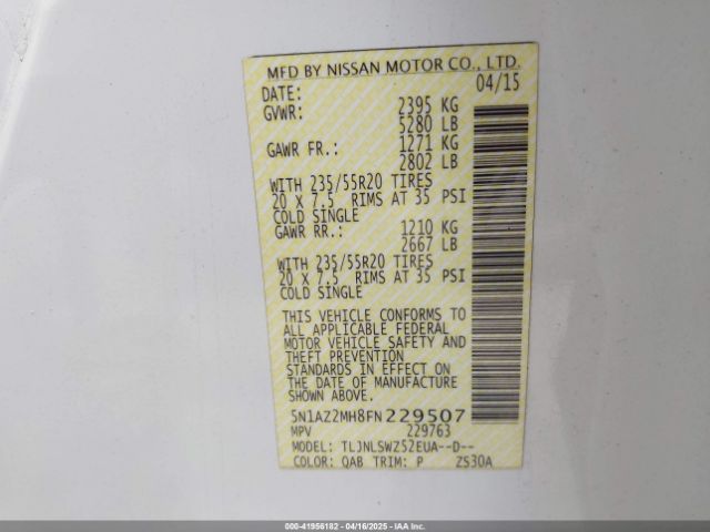 5N1AZ2MH8FN229507 Nissan Murano Platinum