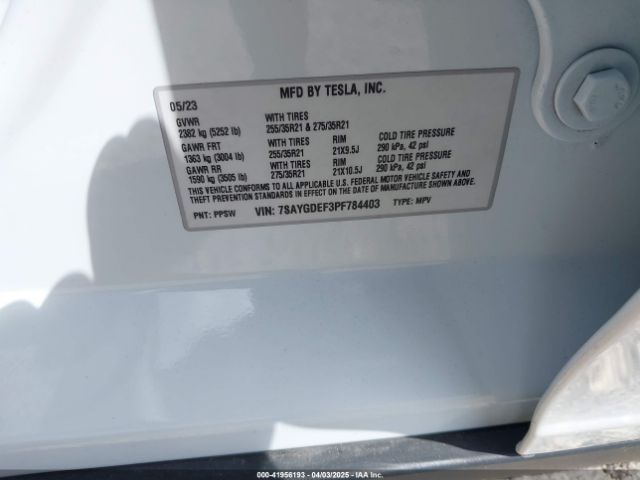 7SAYGDEF3PF784403 Tesla 2023