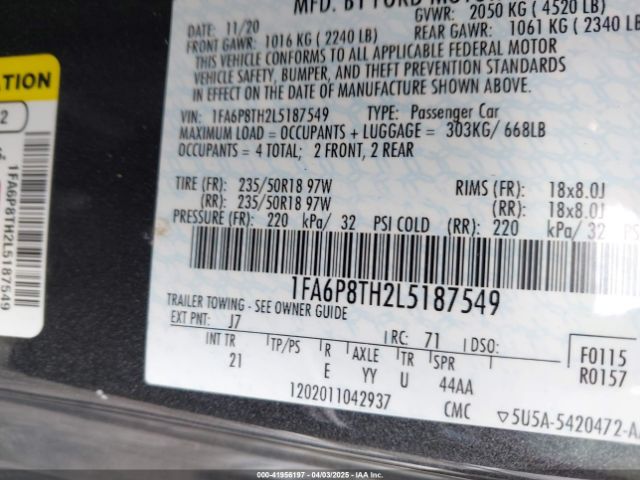 1FA6P8TH2L5187549 Ford Mustang Ecoboost Fastback