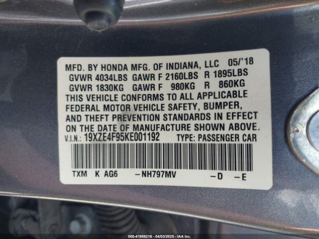 19XZE4F95KE001192 Honda Insight Touring
