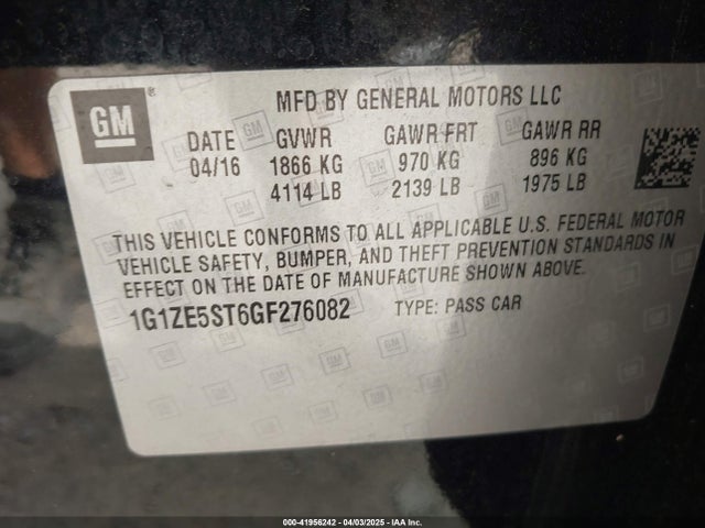 1G1ZE5ST6GF276082 Chevrolet MALIBU 1LT