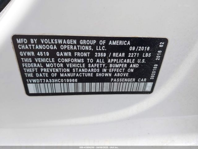 1VWDT7A33HC019966 Volkswagen Passat 1.8t R-line