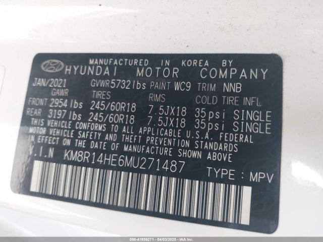 KM8R14HE6MU271487 Hyundai Palisade Se