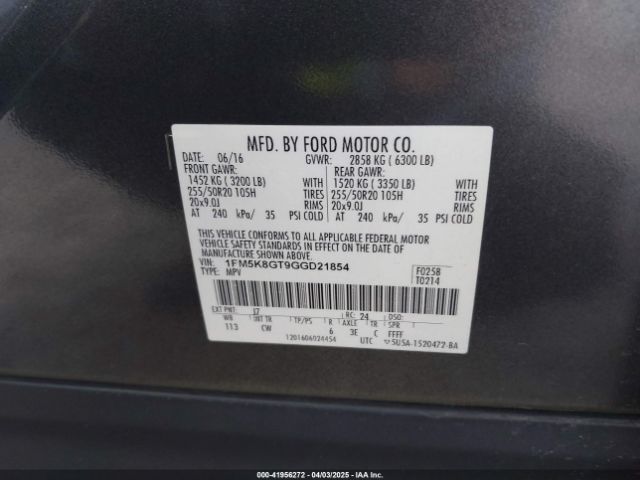 1FM5K8GT9GGD21854 Ford EXPLORER SPORT