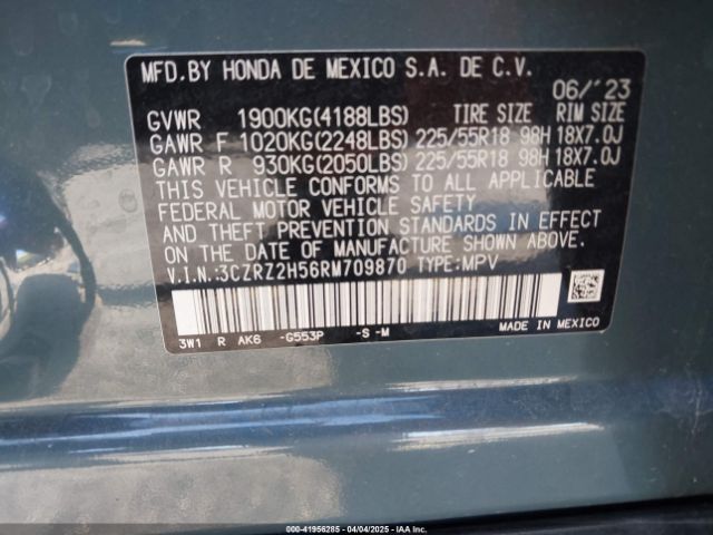 3CZRZ2H56RM709870 Honda Hr-v Awd Sport/awd Sport W/o Bsi