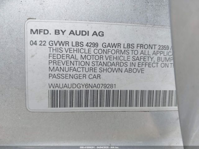 WAUAUDGY6NA079281 Audi A3 Premium 40 Tfsi Front-wheel Drive S Tronic