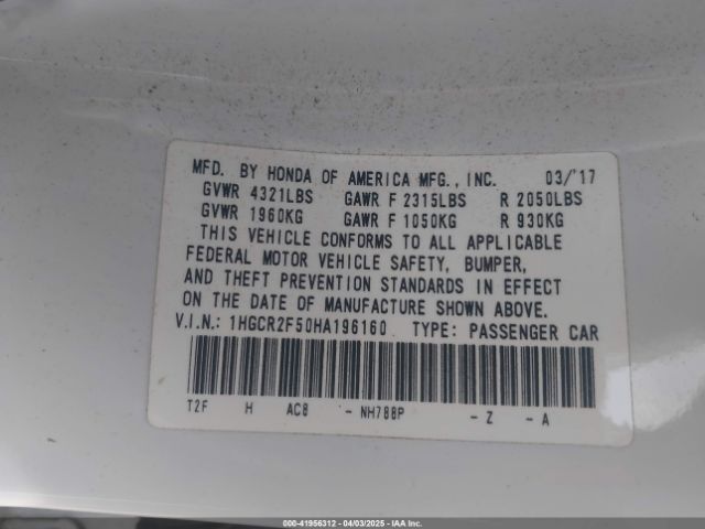 1HGCR2F50HA196160 Honda Accord Sport