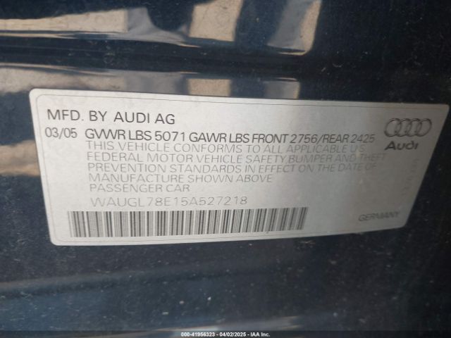 2005 AUDI S4 WAUGL78E15A527218 Photo 8