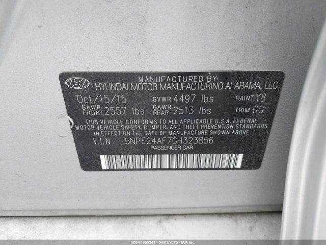 5NPE24AF7GH323856 Hyundai SONATA SE