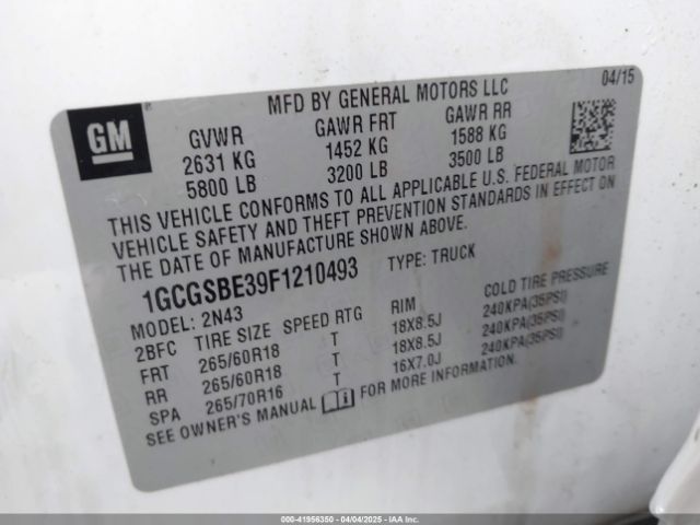 1GCGSBE39F1210493 Chevrolet Colorado Lt