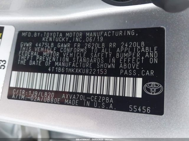 4T1B61HKXKU822153 Toyota CAMRY XSE