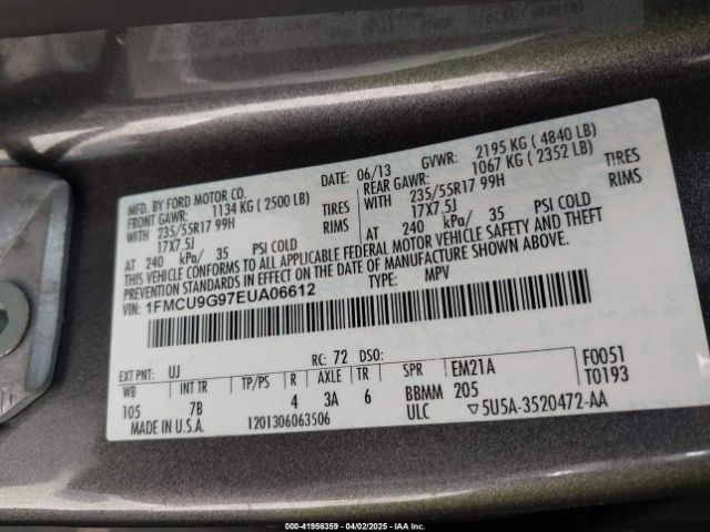 1FMCU9G97EUA06612 Ford ESCAPE SE