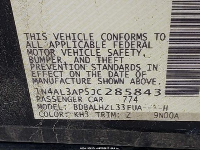 1N4AL3AP5JC285843 Nissan Altima 2.5 Sr