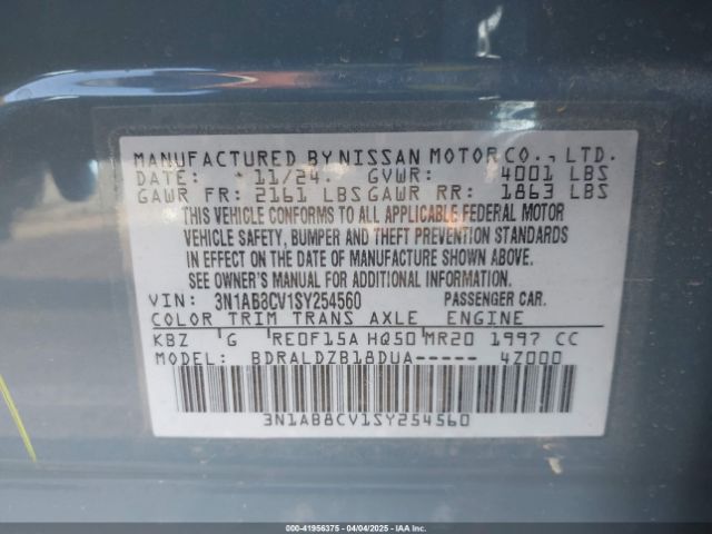 3N1AB8CV1SY254560 Nissan SENTRA SV