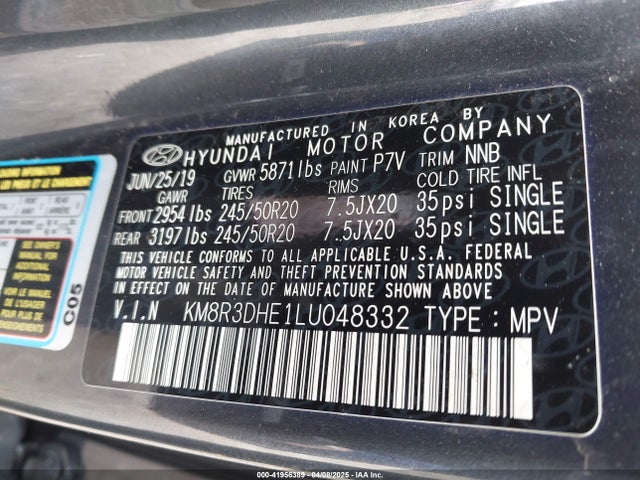 KM8R3DHE1LU048332 Hyundai Palisade Sel