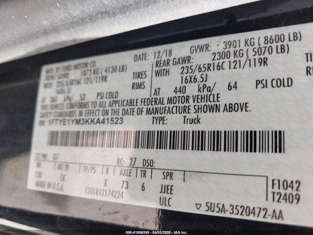 1FTYE1YM3KKA41523 Ford 2019