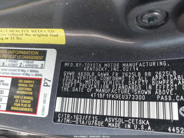 4T1BF1FK9EU373300 Toyota CAMRY SE