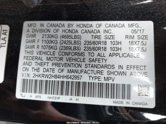2HKRW2H84HH642957 Honda Cr-v Ex-l/ex-l Navi