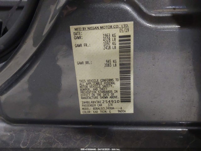 1N4BL4BV3KC254910 Nissan Altima 2.5 S