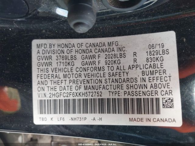 2HGFC2F6XKH572752 Honda Civic Lx