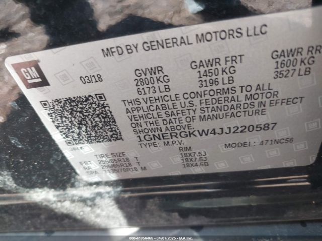 1GNERGKW4JJ220587 Chevrolet Traverse 1lt