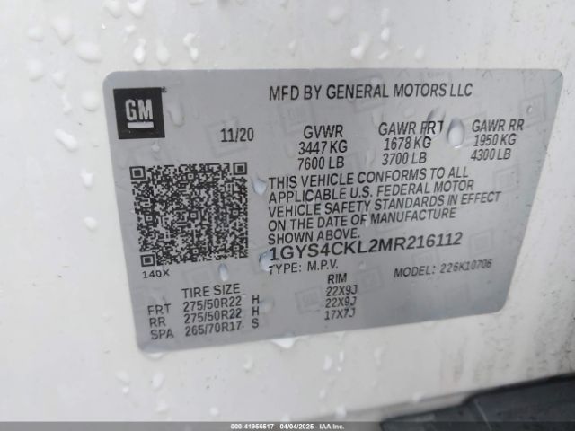1GYS4CKL2MR216112 Cadillac Escalade 4wd Premium Luxury
