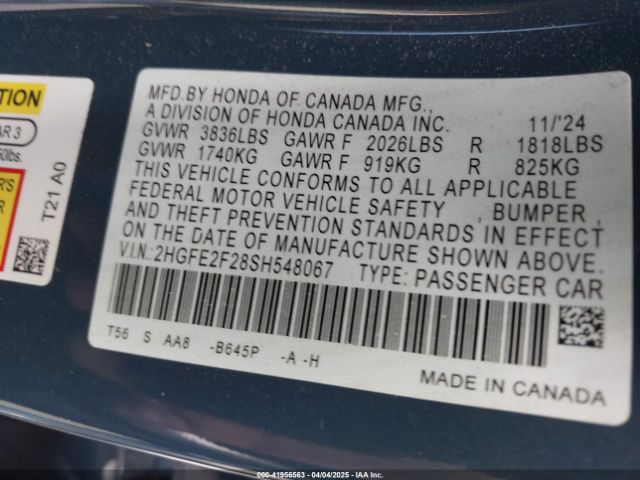 2HGFE2F28SH548067 Honda Civic Lx