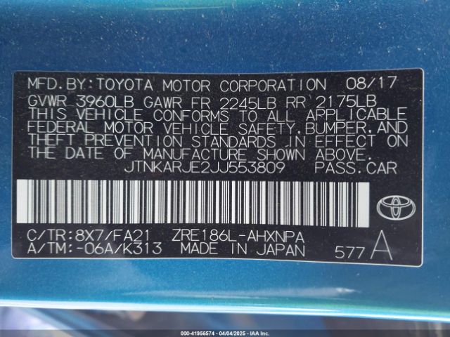 JTNKARJE2JJ553809 Toyota COROLLA IM