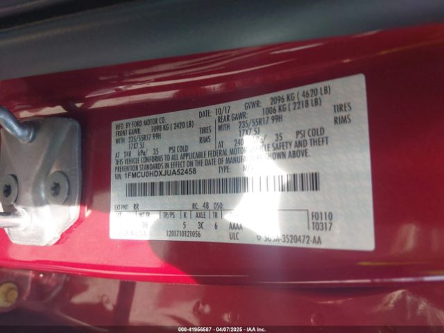 1FMCU0HDXJUA52458 Ford ESCAPE SEL