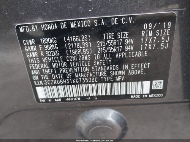 3CZRU6H31KG735060 Honda r18z9