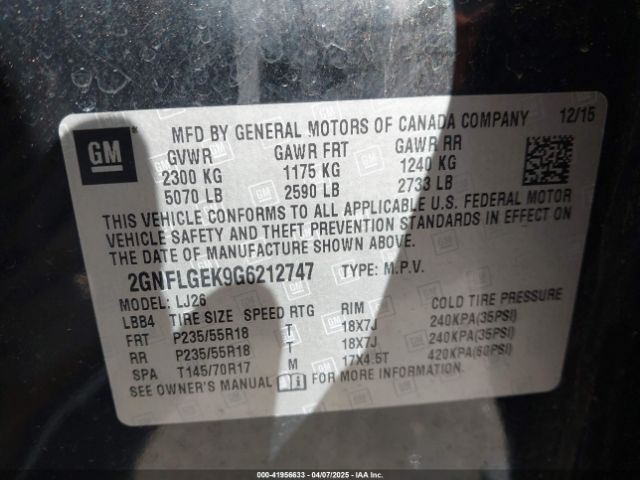 2GNFLGEK9G6212747 Chevrolet Equinox Ltz