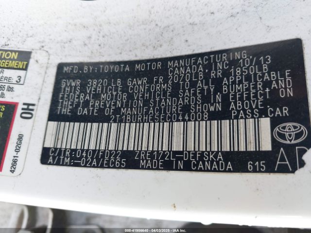 2T1BURHE5EC044008 Toyota Corolla S Plus
