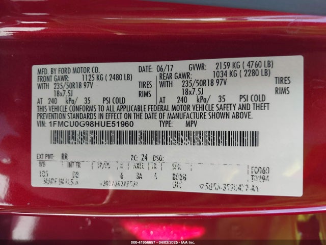 1FMCU0G98HUE51960 Ford ESCAPE SE