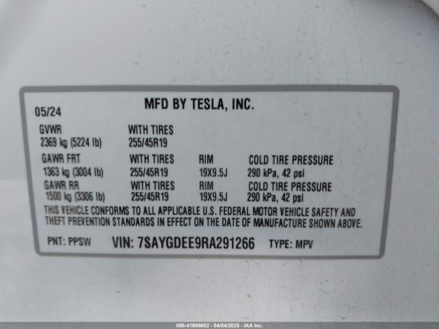 7SAYGDEE9RA291266 Tesla Model Y Long Range Dual Motor All-wheel Drive