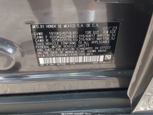 3CZRZ1H38RM714299 Honda Hr-v 2wd Lx
