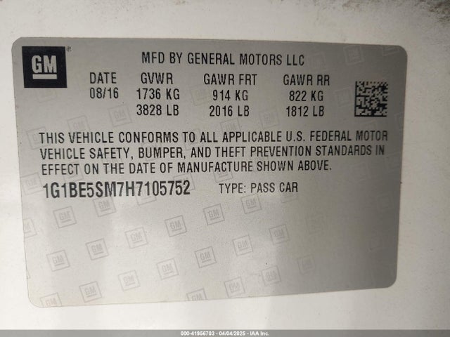 1G1BE5SM7H7105752 Chevrolet Cruze Lt Auto