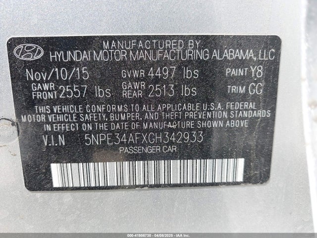 5NPE34AFXGH342933 Hyundai Sonata Limited