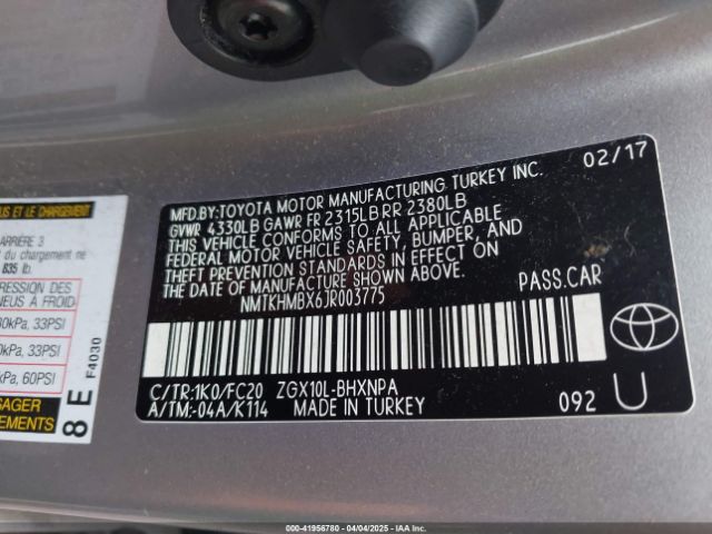 NMTKHMBX6JR003775 Toyota C-hr Xle Premium