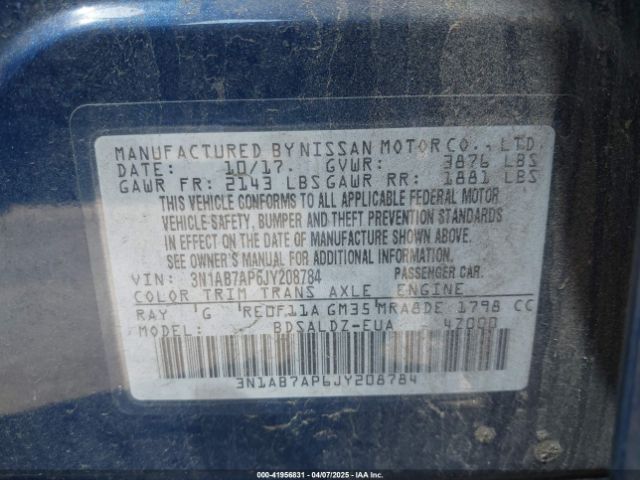 3N1AB7AP6JY208784 Nissan SENTRA SV