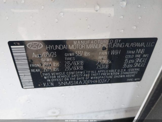 5NMS14AJ0PH610267 Hyundai Santa Fe Se
