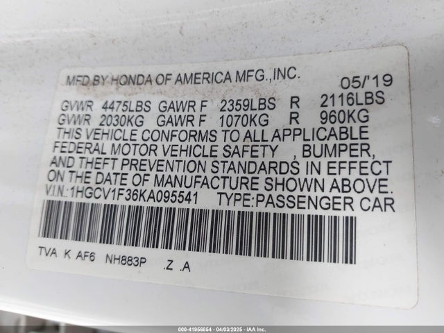 1HGCV1F36KA095541 Honda Accord Sport