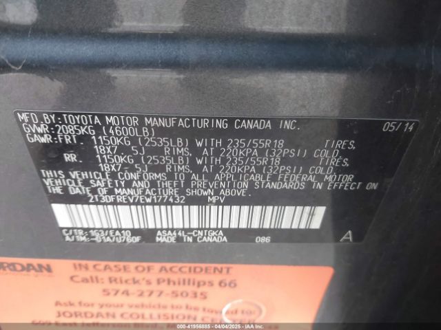 2T3DFREV7EW177432 Toyota Rav4 Limited