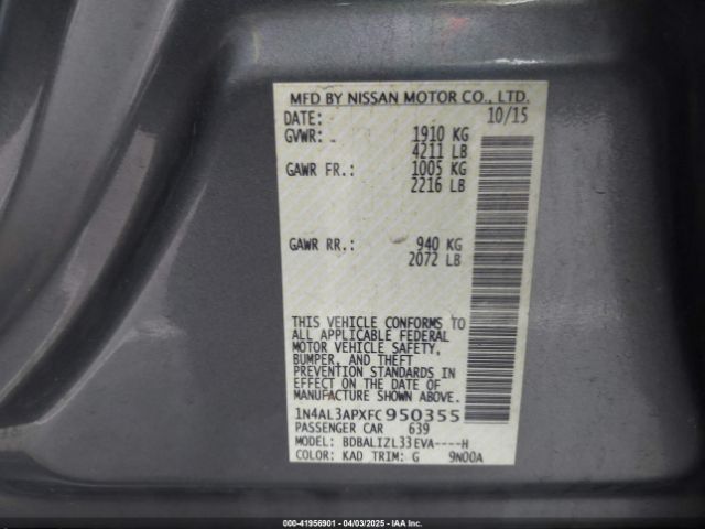 1N4AL3APXFC950355 Nissan Altima 2.5 Sv