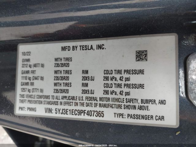 5YJ3E1EC9PF407365 Tesla Model 3 Performance Dual Motor All-wheel Drive