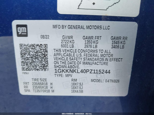 41956945 :رقم المزاد ، 1GKKNKL40PZ115244 vin ، 2023 Gmc Acadia Fwd Sle مزاد بيع