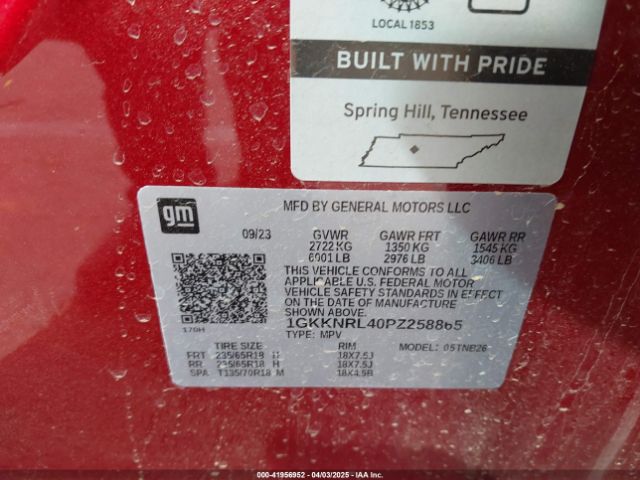 1GKKNRL40PZ258865 GMC Acadia Awd Sle