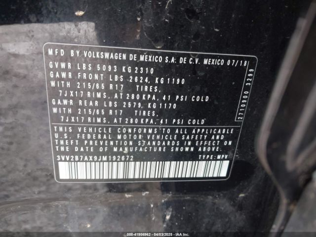 3VV2B7AX9JM192672 Volkswagen Tiguan 2.0t Se/2.0t Sel